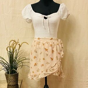 100% Silk Cotttagecore Madewell Floral Wrap Skirt